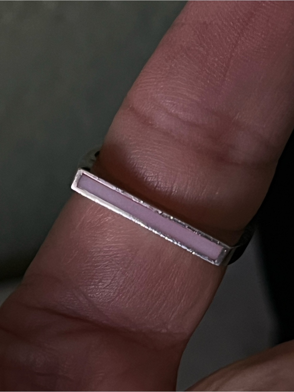 Minimalist Pink Mother of Pearl Bar Ring – 925 Sterling Silver, Size 9